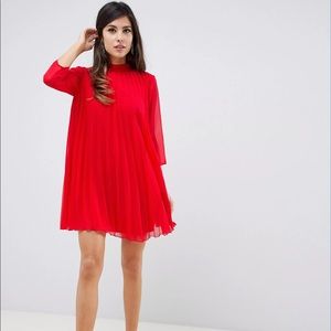 pleated trapeze mini dress